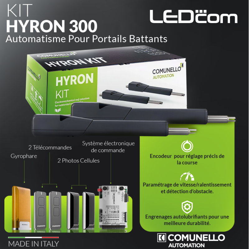 Kit motorisation portail battant Comunello HYRON 300/500 & SKY